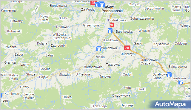 mapa Białka gmina Maków Podhalański, Białka gmina Maków Podhalański na mapie Targeo