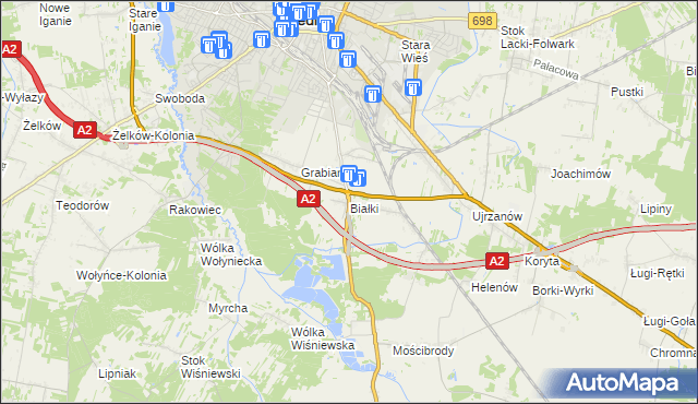 mapa Białki gmina Siedlce, Białki gmina Siedlce na mapie Targeo