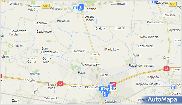 mapa Białuty gmina Błonie, Białuty gmina Błonie na mapie Targeo