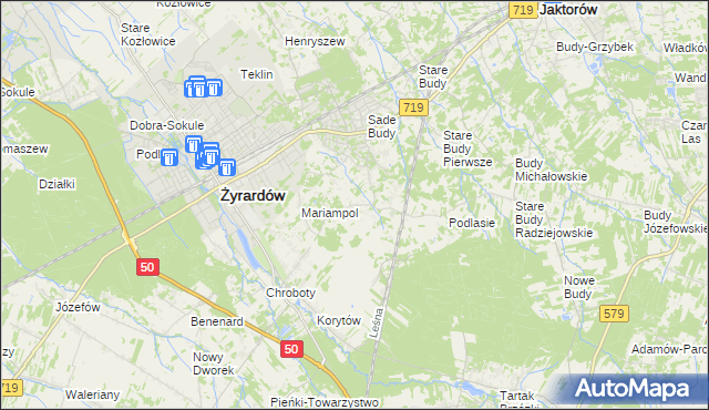 mapa Bieganów gmina Jaktorów, Bieganów gmina Jaktorów na mapie Targeo
