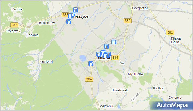 mapa Bielawa powiat dzierżoniowski, Bielawa powiat dzierżoniowski na mapie Targeo