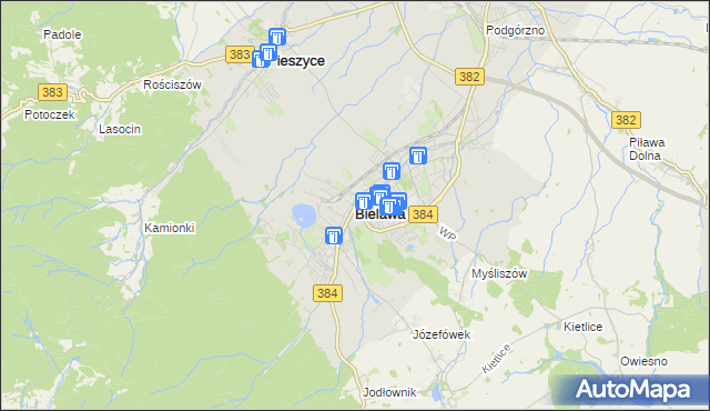 mapa Bielawa powiat dzierżoniowski, Bielawa powiat dzierżoniowski na mapie Targeo