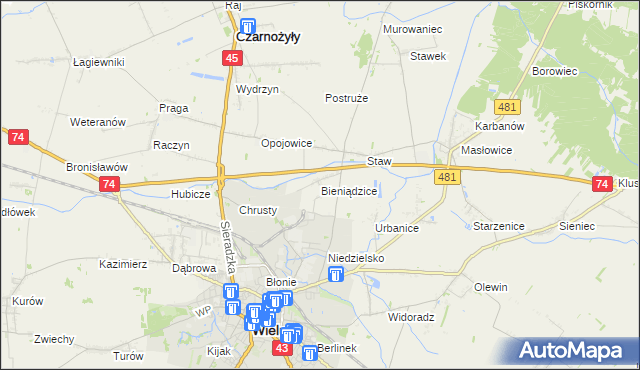 mapa Bieniądzice, Bieniądzice na mapie Targeo