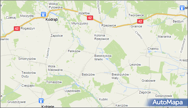 mapa Biestrzyków Wielki, Biestrzyków Wielki na mapie Targeo