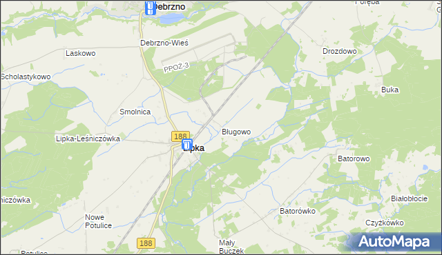 mapa Bługowo gmina Lipka, Bługowo gmina Lipka na mapie Targeo