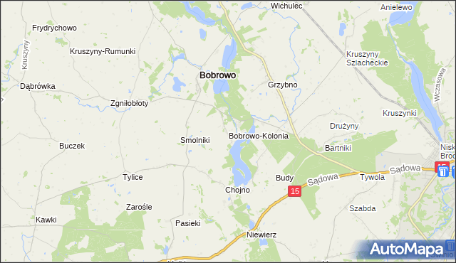 mapa Bobrowo-Kolonia gmina Bobrowo, Bobrowo-Kolonia gmina Bobrowo na mapie Targeo