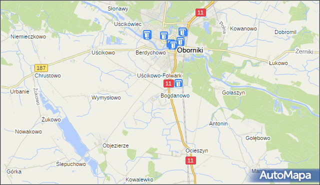 mapa Bogdanowo gmina Oborniki, Bogdanowo gmina Oborniki na mapie Targeo