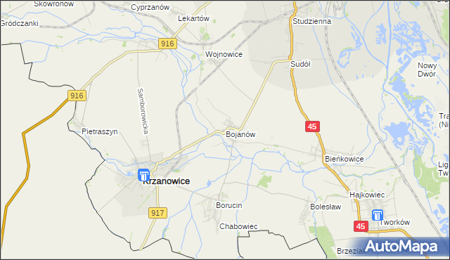 mapa Bojanów gmina Krzanowice, Bojanów gmina Krzanowice na mapie Targeo