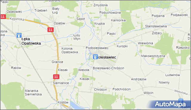 mapa Bolesławiec powiat wieruszowski, Bolesławiec powiat wieruszowski na mapie Targeo