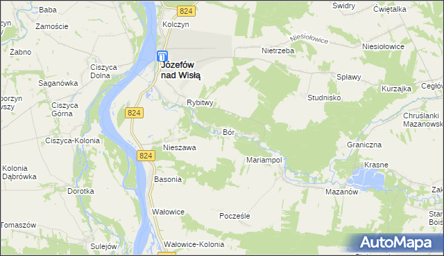 mapa Bór gmina Józefów nad Wisłą, Bór gmina Józefów nad Wisłą na mapie Targeo