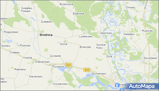 mapa Boreczek gmina Brodnica, Boreczek gmina Brodnica na mapie Targeo