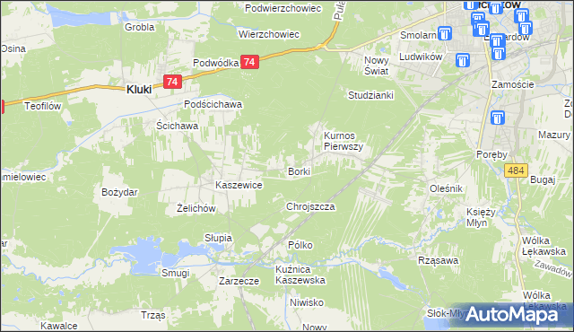 mapa Borki gmina Bełchatów, Borki gmina Bełchatów na mapie Targeo