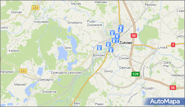 mapa Borkowo gmina Żukowo, Borkowo gmina Żukowo na mapie Targeo