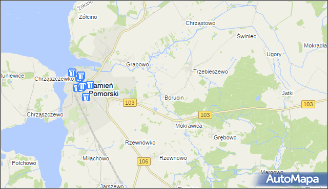 mapa Borucin gmina Kamień Pomorski, Borucin gmina Kamień Pomorski na mapie Targeo