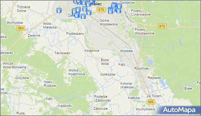 mapa Boża Wola gmina Mielec, Boża Wola gmina Mielec na mapie Targeo