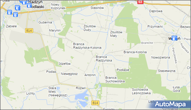 mapa Branica Radzyńska, Branica Radzyńska na mapie Targeo