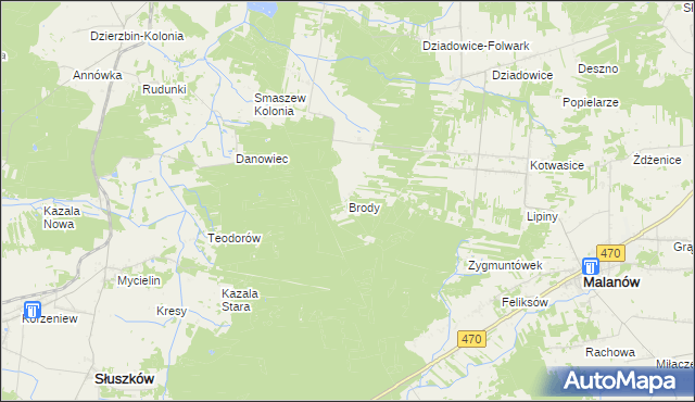 mapa Brody gmina Malanów, Brody gmina Malanów na mapie Targeo