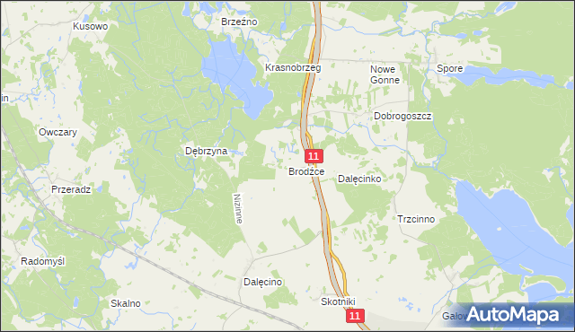 mapa Brodźce gmina Szczecinek, Brodźce gmina Szczecinek na mapie Targeo