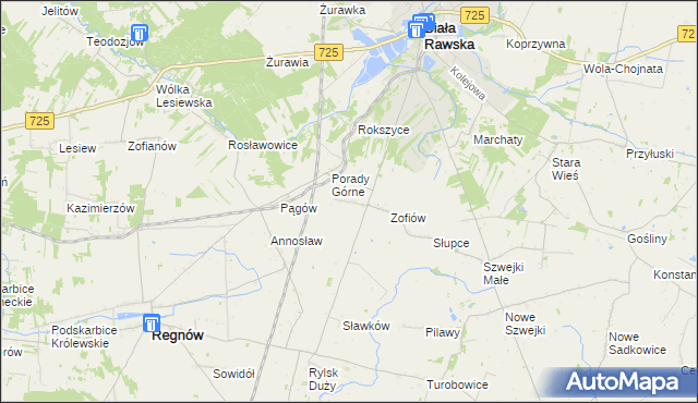 mapa Bronisławów gmina Biała Rawska, Bronisławów gmina Biała Rawska na mapie Targeo