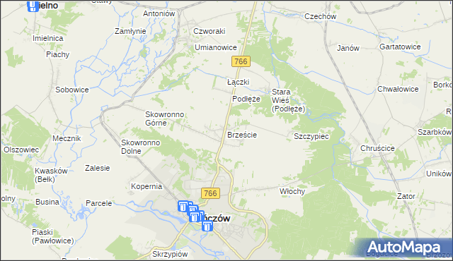mapa Brzeście gmina Pińczów, Brzeście gmina Pińczów na mapie Targeo