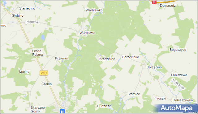 mapa Brzeziniec gmina Dębnica Kaszubska, Brzeziniec gmina Dębnica Kaszubska na mapie Targeo