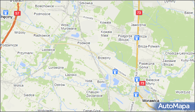 mapa Brzeziny gmina Morawica, Brzeziny gmina Morawica na mapie Targeo