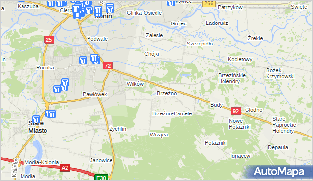 mapa Brzeźno gmina Krzymów, Brzeźno gmina Krzymów na mapie Targeo