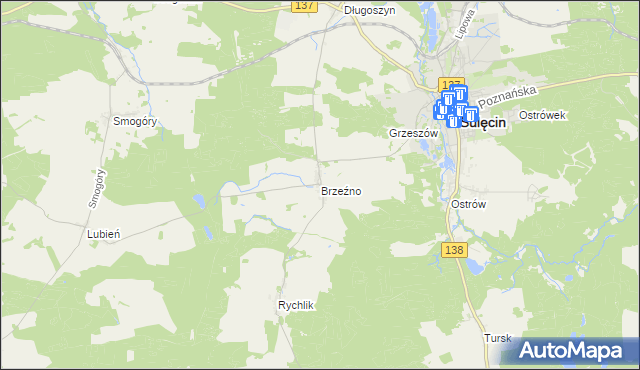mapa Brzeźno gmina Sulęcin, Brzeźno gmina Sulęcin na mapie Targeo