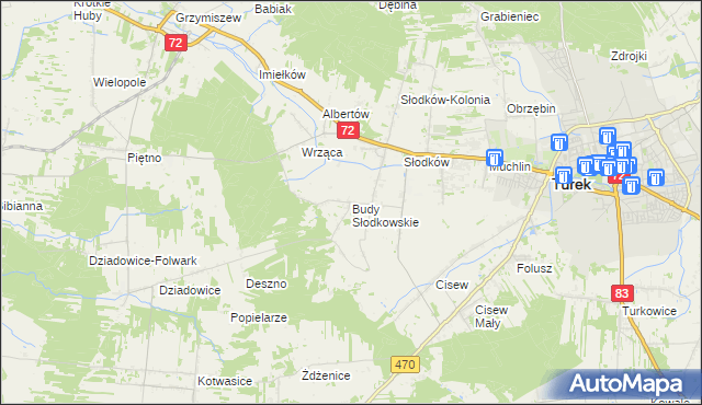 mapa Budy Słodkowskie, Budy Słodkowskie na mapie Targeo