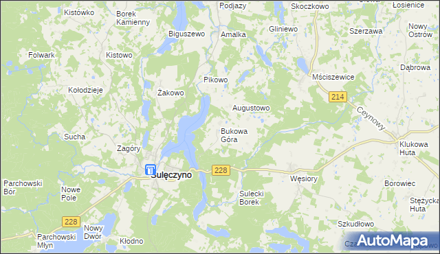 mapa Bukowa Góra gmina Sulęczyno, Bukowa Góra gmina Sulęczyno na mapie Targeo