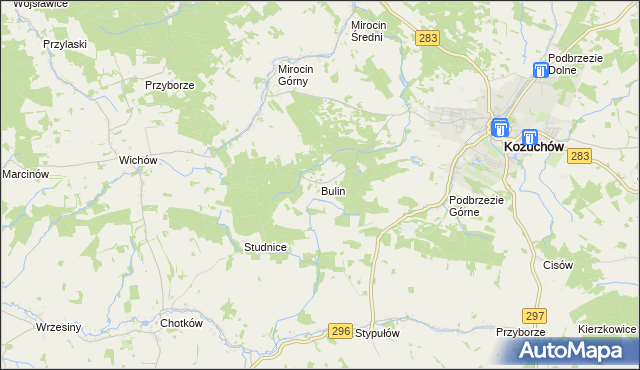 mapa Bulin gmina Kożuchów, Bulin gmina Kożuchów na mapie Targeo