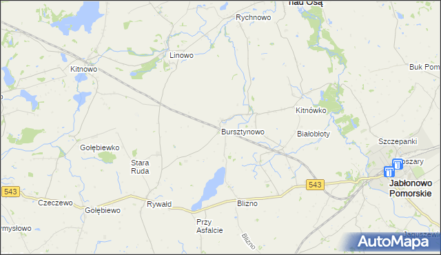 mapa Bursztynowo gmina Świecie nad Osą, Bursztynowo gmina Świecie nad Osą na mapie Targeo