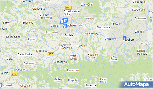 mapa Burzyn gmina Tuchów, Burzyn gmina Tuchów na mapie Targeo