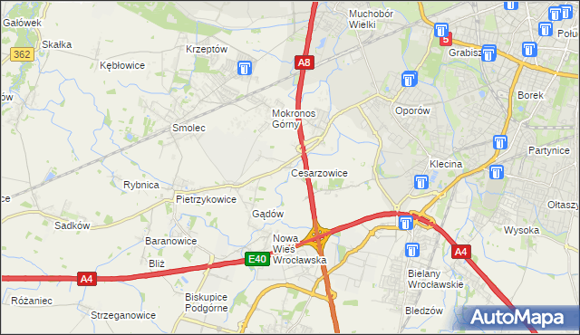 mapa Cesarzowice gmina Kąty Wrocławskie, Cesarzowice gmina Kąty Wrocławskie na mapie Targeo
