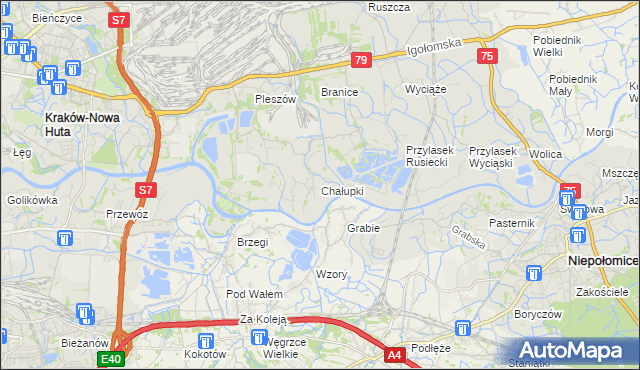 mapa Chałupki gmina Kraków, Chałupki gmina Kraków na mapie Targeo