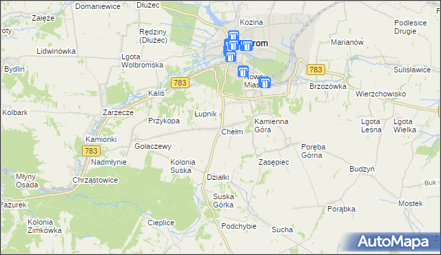 mapa Chełm gmina Wolbrom, Chełm gmina Wolbrom na mapie Targeo