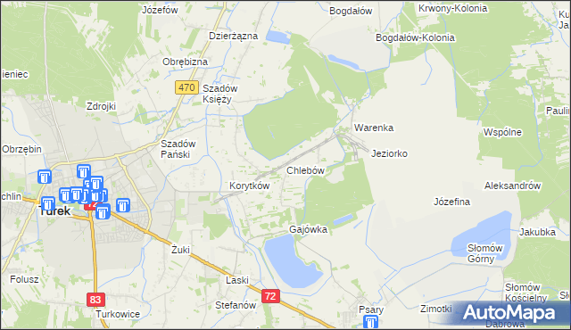 mapa Chlebów gmina Turek, Chlebów gmina Turek na mapie Targeo