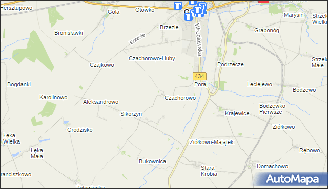 mapa Czachorowo gmina Gostyń, Czachorowo gmina Gostyń na mapie Targeo