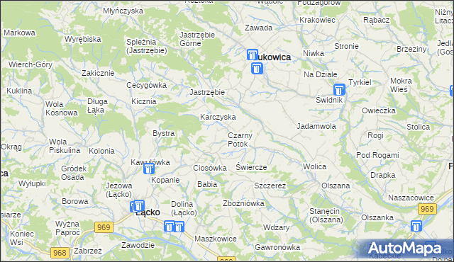 mapa Czarny Potok gmina Łącko, Czarny Potok gmina Łącko na mapie Targeo