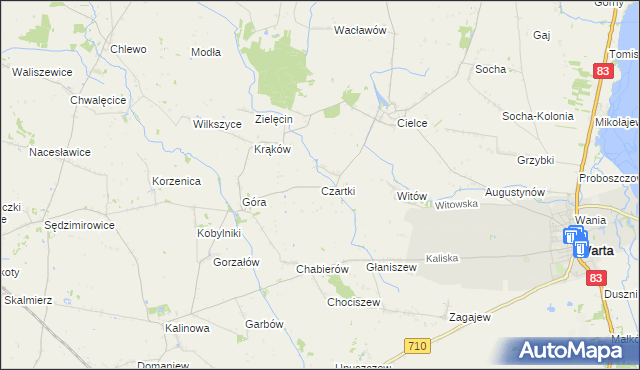 mapa Czartki gmina Warta, Czartki gmina Warta na mapie Targeo