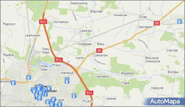 mapa Czekanów gmina Ostrów Wielkopolski, Czekanów gmina Ostrów Wielkopolski na mapie Targeo
