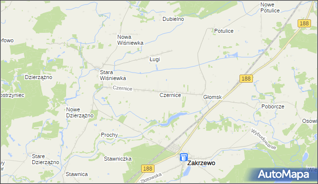 mapa Czernice gmina Zakrzewo, Czernice gmina Zakrzewo na mapie Targeo