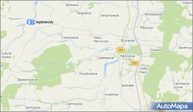 mapa Czesławice gmina Ciepłowody, Czesławice gmina Ciepłowody na mapie Targeo