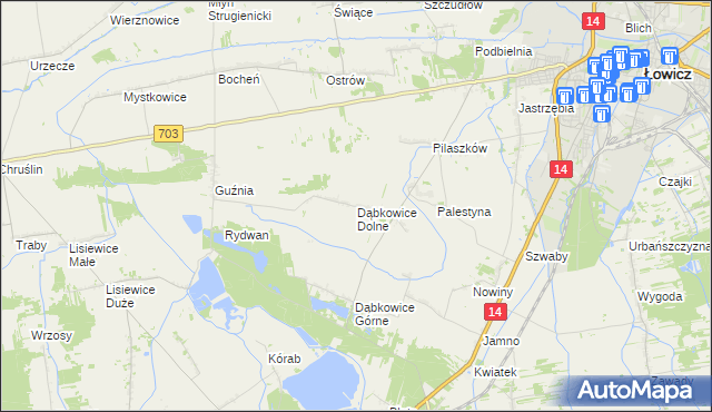 mapa Dąbkowice Dolne, Dąbkowice Dolne na mapie Targeo