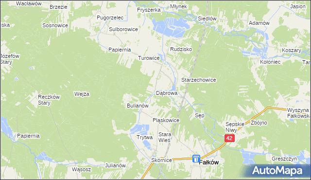 mapa Dąbrowa gmina Fałków, Dąbrowa gmina Fałków na mapie Targeo