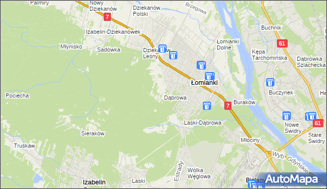 mapa Dąbrowa gmina Łomianki, Dąbrowa gmina Łomianki na mapie Targeo