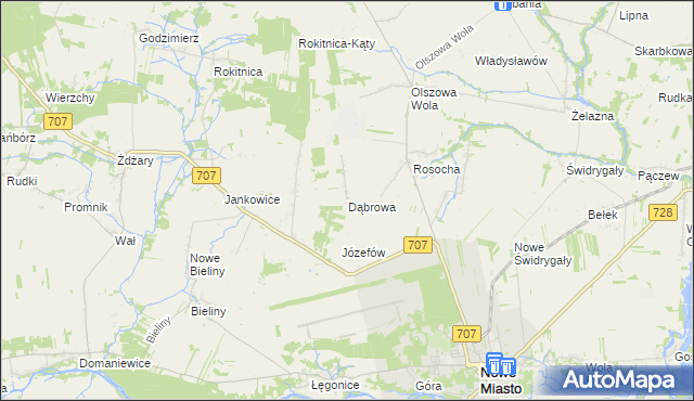 mapa Dąbrowa gmina Nowe Miasto nad Pilicą, Dąbrowa gmina Nowe Miasto nad Pilicą na mapie Targeo