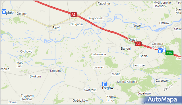 mapa Dąbrowica gmina Rzgów, Dąbrowica gmina Rzgów na mapie Targeo