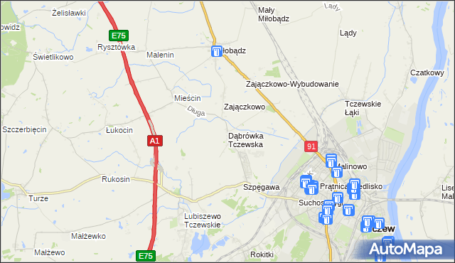 mapa Dąbrówka Tczewska, Dąbrówka Tczewska na mapie Targeo