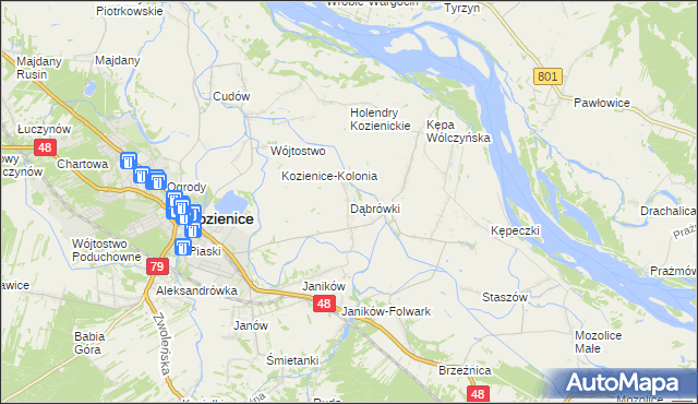 mapa Dąbrówki gmina Kozienice, Dąbrówki gmina Kozienice na mapie Targeo